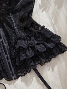 Women's Sexy Bra, Vintage Palace Romantic Elegant Floral Lace Ruffle Front Open Sheer Tummy Control