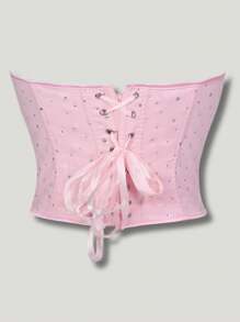 可爱粉色亮片水钻抹胸，鱼骨紧身胸衣，女士塑身衣，适合日常穿着、节日、圣诞礼物，女士紧身露脐塑身衣 - 粉色 - 查看 8