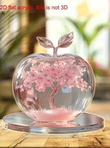 1 Pieza Decoración de sobremesa de acrílico en forma de manzana con ilustración 2D, diseño de impresión pintado de manera creativa, transparente, multiusos para decoración del hogar, oficina, fiestas y regalos de cumpleaños o Pascua