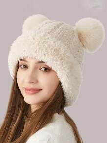 1 Stück süße pelzige Mütze, gestrickte Acryl-Plüsch-Bärenmütze für Frauen, Herbst-/Winteraccessoires