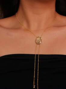 1 Pc Western Style Long Chain Necklace, Paired With Clothing, Complementary Gold Cowgirl Hat Pendant