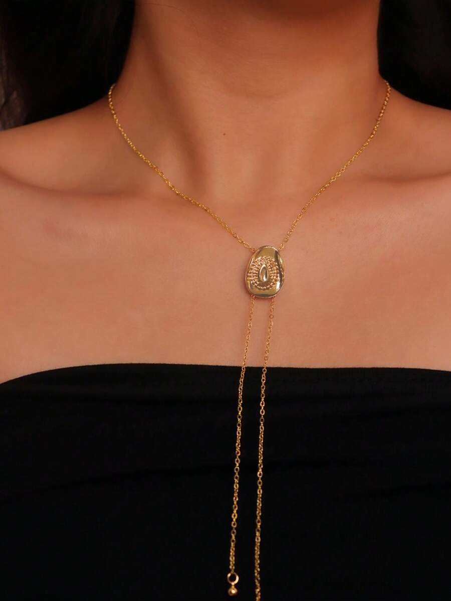 1 Pc Western Style Long Chain Necklace, Paired With Clothing, Complementary Gold Cowgirl Hat Pendant