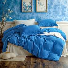 Juego de ropa de cama azul real - Microfibra sólida, con textura suave y acabado resistente a las arrugas - azul real - Ver 7