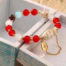 1 Set New Bohemian Glass Beads, Starfish & Small Fish Chain Bracelet (Random Color)