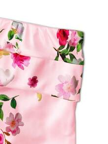 女士街头花园假日优雅性感无肩带露背数码印花长裙，修身派对正式鸡尾酒会海滩波西米亚风，春夏秋季 - 淺粉色 - 查看 8