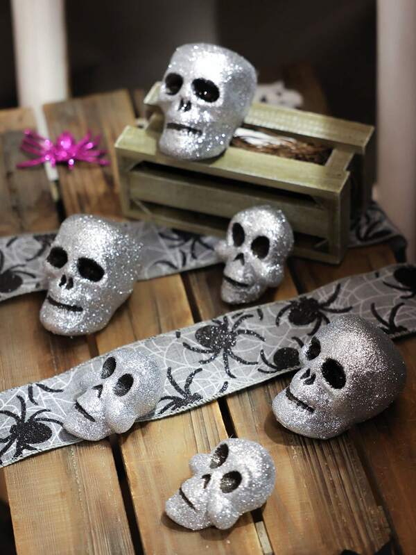 1 Set (6 Pieces) 3 Inches (H) Synthetic Skull Head Home Living Room Bedroom Halloween Day Of The Dead Party Desktop Decoration