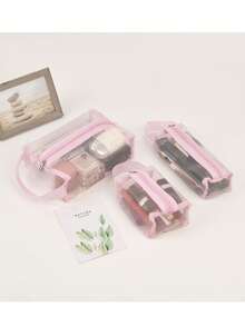 3pcs Portable Cosmetic Bag Set, Travel Storage Organizer, Makeup Pouch, Foldable Coin Purse - Multicolor - View 3