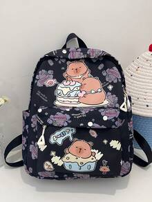 1 件可爱水豚背包 - 卡通动物印花，休闲风格，返校背包，带拉链开合和可调节肩带，适合校园和旅行 - 彩色 - 查看 17