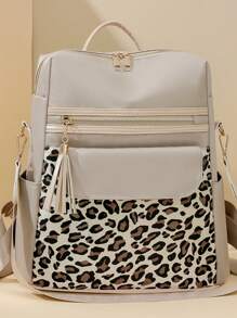 Rucsac anti-furt cu ciucuri și imprimeu leopard, poșetă pentru femei, geantă de zi la modă multifuncțională, geantă de călătorie ușoară cu mai multe buzunare, geantă de școală simplă cu capacitate mare, geantă de cărți convenabilă, pentru studenți, călătorii în vacanță, călătorii de afaceri, naveta zilnică, cumpărături, birou, întâlniri, activități în aer liber, cadou de ziua de naștere, cadou de sărbători, rucsacuri