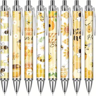 2/4/8/16pcs Retractable Ballpoint Pens With Bee Theme - Fine, Smooth Black Ink, Featuring Vibrant Honeycomb And Bee Designs, Great For Office, Students, Teachers And Professionals As Gifts, Bee Decor
