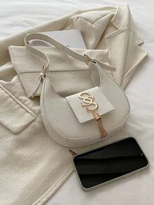 女士新月形休闲斜挎包，韩版风格，时尚简约单肩手提包 - 白色 - 查看 3