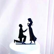 25 Estilos de Decoração de Bolo de Noiva e Noivo Preto, Decoração de Bolo de Chá de Panela, Decoração de Bolo de Despedida de Solteiro, Topo de Bolo de Pedido de Casamento (Preto Clássico Dupla Face)