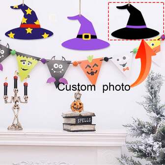 1/3/5/10/20/30/40/50pcs Customized Wooden Crescent Moon & Witch Hat Decor, UV Printing, Suitable For Bedroom, Living Room, Garden, Party Decoration, Holiday Ornament