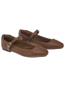Women's Doll Shoes With Buckle Closure And Flat Heel Women's Basic Mary Janes Style Flats - 駝色 - 查看 3
