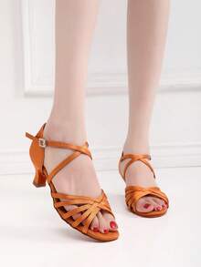 女士时尚新款棕色鞋 女式高跟鞋 5厘米中跟 棕色凉鞋 砖底扣 拉丁舞鞋 夏季凉鞋 居家运动鞋 表演舞蹈鞋 萨尔萨舞鞋 舒适柔软轻便