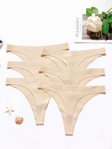 6pcs/Pack Women's Seamless Thongs, Ice Silk Breathable Sports Underwear With Cotton Crotch - Apricot - View 3