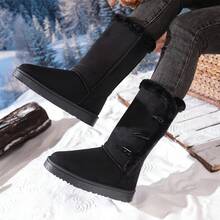 Botas de nieve negras de media pantorrilla para mujer con cubo de cuerno, botas casuales versátiles, palas de calentamiento