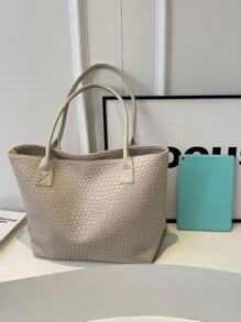 高端时尚仿编织工艺设计女士手提包，简约风格纯色单肩包，休闲百搭夏季新款校园单肩包，适合大学生日常逛街出行，轻便大容量收纳学生手提包，