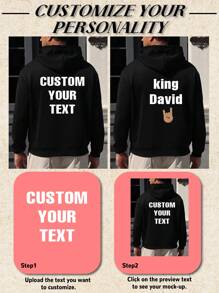 Customized Text Men's Hoodie, Upload Your Favorite Quotes, Lucky Numbers, Black Sweatshirt Customization, Casual Men's Hooded Pullover, Autumn/Winter Clothing, Back To School, Valentine's Day/Father's Day/Anniversary/Birthday Gift, Gift For Him, Class Uniform, Autumn Men's Sweatshirt Ornamental,Dawg Stylish,Fashion,Hipster,Contracted,Easy Costume,Modest Fashion,Minimal Chic,Casual Custom,Unique,Personalized Ideal Gifts For Him Family,Boyfriend,Friends,Children,Customized Men Clothing
