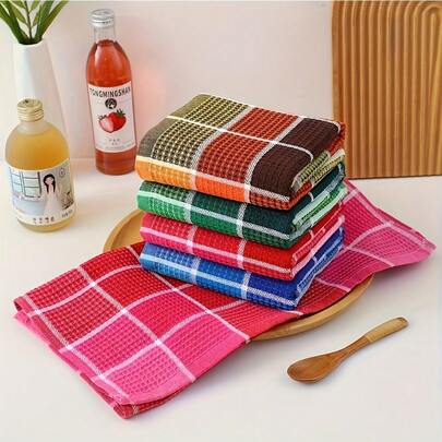 2pcs Large Size Kitchen Dishwashing Cloths, Super Soft Cotton Absorbent Wiping Rags, Bright Color Bar/Tea Towels For Cleaning And Drying Dishes & Home