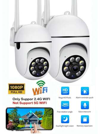 1-2pcs 1080P Smart Home Security Camera, 2.4G Wireless WiFi Connection, 360° Panoramic View, 24/7 Monitoring, Night Vision & Two-Way Audio, USB Powered Design, Easy Remote Home Security Surveillance, White
