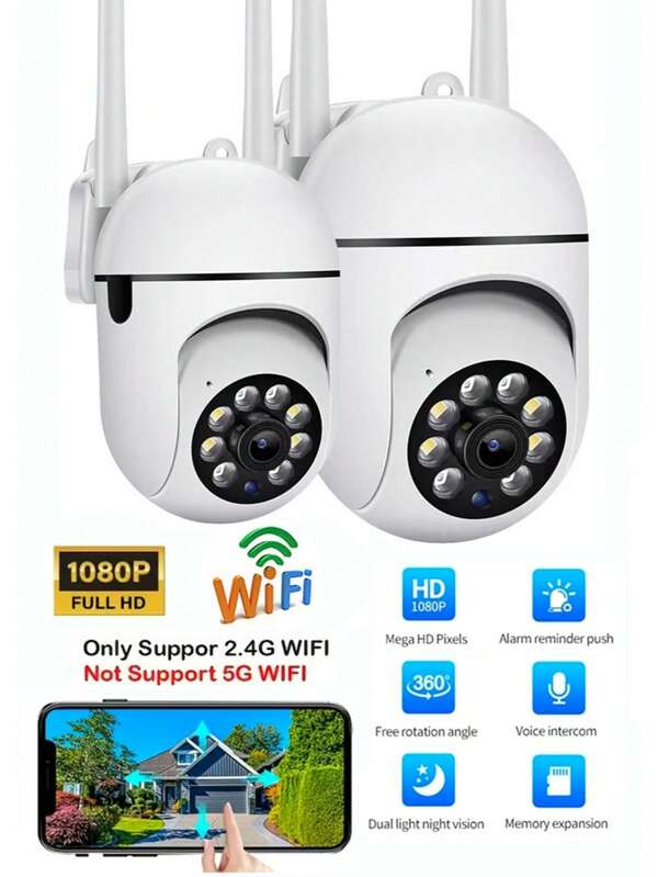 1-2pcs 1080P Smart Home Security Camera, 2.4G Wireless WiFi Connection, 360° Panoramic View, 24/7 Monitoring, Night Vision & Two-Way Audio, USB Powered Design, Easy Remote Home Security Surveillance, White