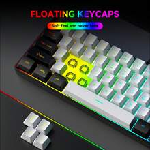Teclado compacto mini de 61 teclas, 60% de tamaño, con diseño de membrana delgado, retroiluminación RGB en negro/blanco con sensación mecánica, diseño ergonómico, resistente a derrames, apto para PC/portátil/oficina/hogar/e-sports - Multicolor - Ver 11