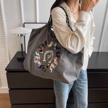 Embroidered Retro Bucket Bag For Women, New Niche Versatile Commuter Shoulder Bag, 6 Horses, Horse Shoe, Star Women, Ladies, Lover-Travel, Work & Office, Prom, Party, Weekend And Holiday, Travel Holiday Essentials, Embroidered Tote Bag, Shoulder Bag, Embroidered Horse, White Horse, Black Horse