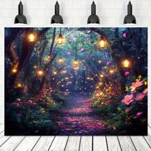 1pc Vintage Enchanted Forest Wall Tapestry - Magical Woodland Scene With Lanterns & Flowers, Soft Peach Light Beige Polyester Fabric, No Electricity/Battery Needed, Versatile Size Options For Bedroom & Indoor Wall Decor, Enchanting Atmosphere | Vibrant Color Quality, Forest Decor