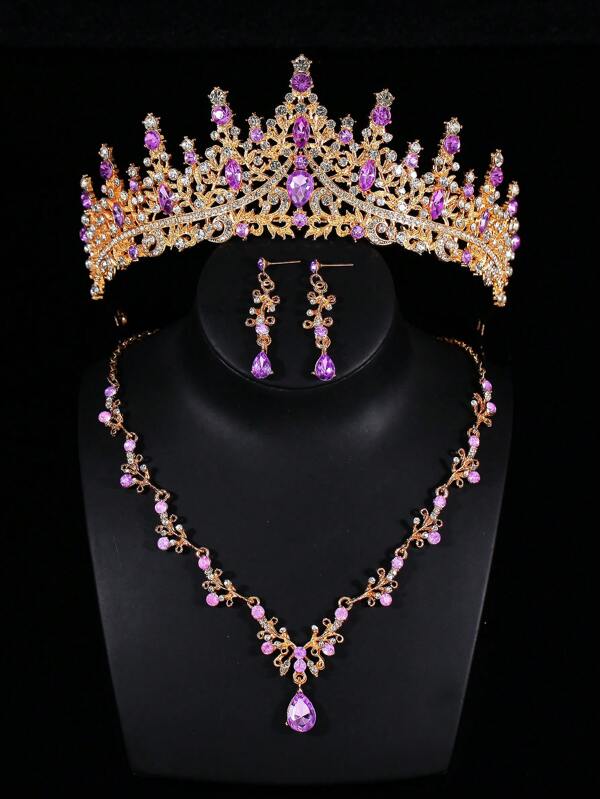 4pcs Teenage Jewelry Set, Princess Necklace Set, Crown Necklace Set, Crystal-Grade Children's Party Headdress, Luxury Crown Necklace Gift Box, Suitable For Holidays, Gifts, Weddings, Galas