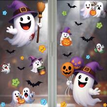 Halloween Decorative Cartoon Spider, Ghost, Pumpkin, Bat Stickers - Static Cling Window And Glass Decals Home Decor Fall Decor Room Decor Autumn Decor