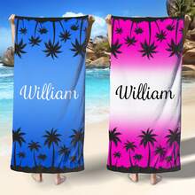 Personalized Coconut Tree Design Pattern Beach Towel, Lightweight, Soft Polyester, Tropical Palm Tree Print, Perfect For Honeymoon, Graduation Or Beach Vacation, Beach Accessories | Soft Texture ,Strong Water Absorption, Sand-Free, Birthday Gift - Multicolor - View 2