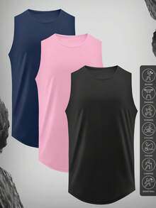 3pcs Men Solid Color Sleeveless Gym Tank Top Muscle Fit Workout Fitness Vest - Multicolor - View 7