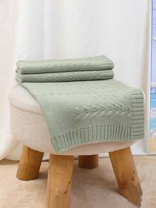 1pc Infant Knitted Solid Color Blanket, Baby Leaf Pattern Throw Blanket, Simple Design For All Seasons - Light Green - View 4