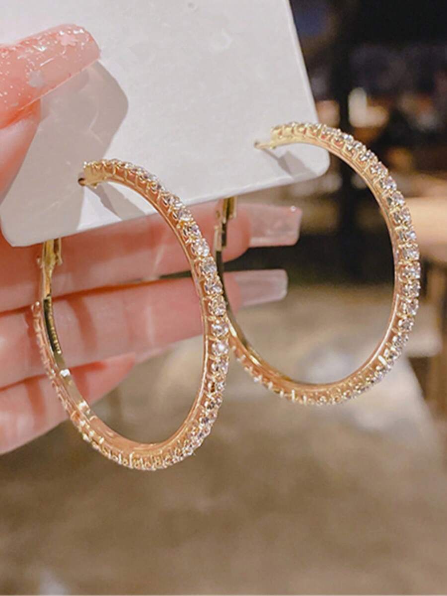 1对大号圆形水晶耳环，女士银色时尚闪亮立方氧化锆大耳环首饰，派对礼物 - 彩色 - 查看 1