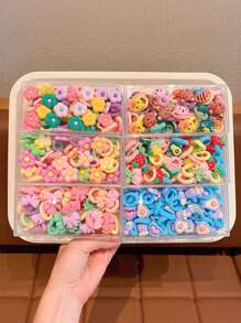 50/100 件随机可爱卡通花朵和蝴蝶发带，适合女士，适合马尾辫、发髻，很棒的礼物，塑料 PVC 四季皆宜，马尾辫夹，发圈，发绳