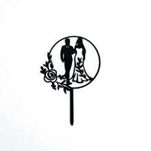 25 Estilos de Decoração de Bolo de Noiva e Noivo Preto, Decoração de Bolo de Chá de Panela, Decoração de Bolo de Despedida de Solteiro, Topo de Bolo de Pedido de Casamento (Preto Clássico Dupla Face)