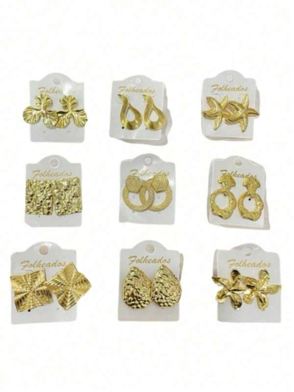 Brincos Femininos Folheado Bijuteria Dourado 10 Pares Sortidos