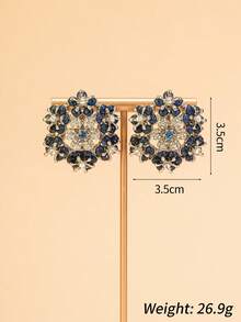 1 对优雅复古风格铜合金镂空花朵玻璃水钻耳环，适合女性日常、派对和礼物佩戴
