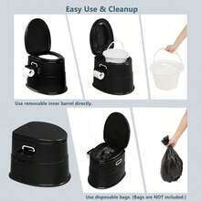 Portable Toilet | Indoor Outdoor Commode W/Detachable Inner Bucket & Removable Paper Holder, Lightweight & Compact For Camping, Boat, Van, Emergency Use - Black - View 5