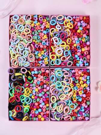 100 Pcs Girls Colorful Elastic Hair Ties Cute Star Hearts Flowers Hair Clasps Set, Dopamine Color Hair Ropes Ponytail Holders Lovely Hair Rings Hair Accessories For Holiday Parties And Daily Use