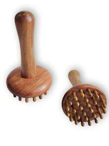 1 件天然檀香宽齿按摩梳，带手柄，圆头，适用于头皮、身体、背部、颈部、肩部和腹部按摩，小巧便携，适合返校、旅行度假必备，女士发饰 - 棕色 - 查看 6