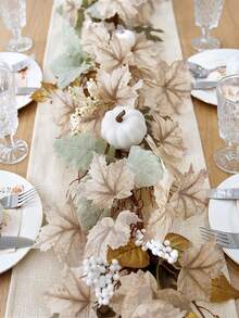 1pc Halloween Fake Plant Fake Maple Leaf Outdoor Artificial Flowers White Holiday Hanging Garland Autumn Maple Vine Decoration Living Room, Office, Table, Wedding Decoration,Fall Decor,Autumn - Multicolor - View 3