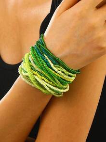 Set de 20 piezas Brazaletes elásticos apilables con cuentas de estilo bohemio y degradado de color para uso diario - Multicolor - Ver 20