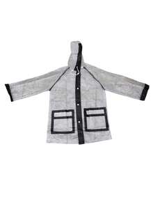 Impermeable liso para niños y niñas poncho capa antiagua ropa protección lluvia transpirable ligero fácil llevar usos escolares exterior actividades deportivas - Blanco y Negro - Ver 1