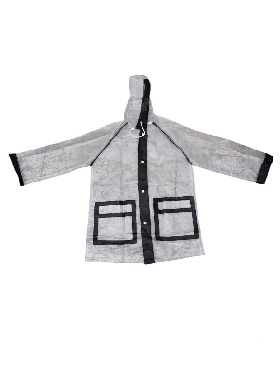 Impermeable liso para niños y niñas poncho capa antiagua ropa protección lluvia transpirable ligero fácil llevar usos escolares exterior actividades deportivas - Blanco y Negro - Ver 1