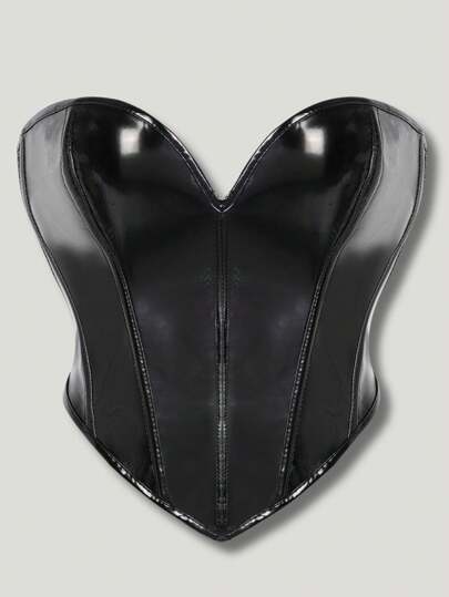 Negro, Corset de Cuero PU para Mujeres, Cinturón Ceñidor Sexy para la Cintura, Top Tubo Bustier de Moda, Atuendo para Fiesta de Vacaciones, Regalo de Navidad