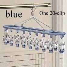 1pc Stainless Steel Sock Clip With 10-20 Clips, Balcony Drying Rack, Multi-Clip Stainless Steel Anti-Wind Anti-Slip Underwear Clothes Drying Rack Clothespins