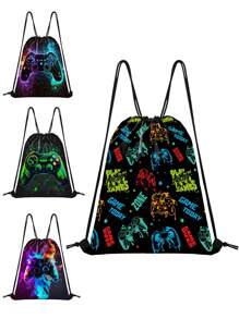 Kids' Fun Pattern Drawstring Bag - Teens Sport Gym Swim Travel Work Hiking Daypack Bag, Lightweight & Durable, Cute Designs Basketball,Game Print - Perfect For School, Sports, Travel, And Toy Storage