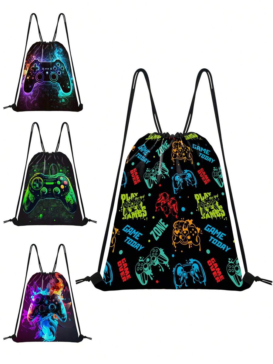 Kids' Fun Pattern Drawstring Bag - Teens Sport Gym Swim Travel Work Hiking Daypack Bag, Lightweight & Durable, Cute Designs Basketball,Game Print - Perfect For School, Sports, Travel, And Toy Storage
